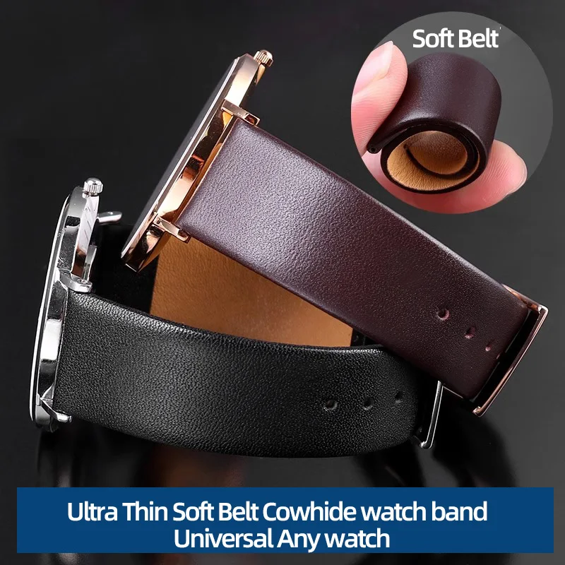 Ultra Thin Soft Belt Cowhide watch band 14mm 16mm 18mm 20mm 22mm thin smooth watch strap belt Universal Any watch men and women