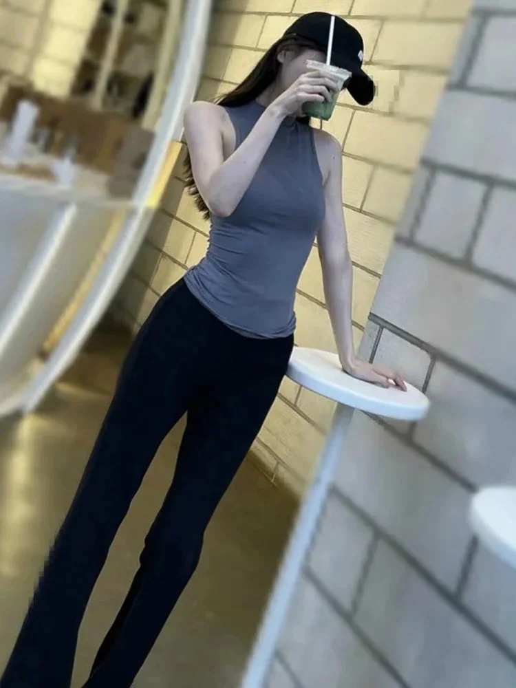 

Лето 2024, Новое поступление, женская однотонная повседневная сексуальная укороченная майка без рукавов, уличная одежда