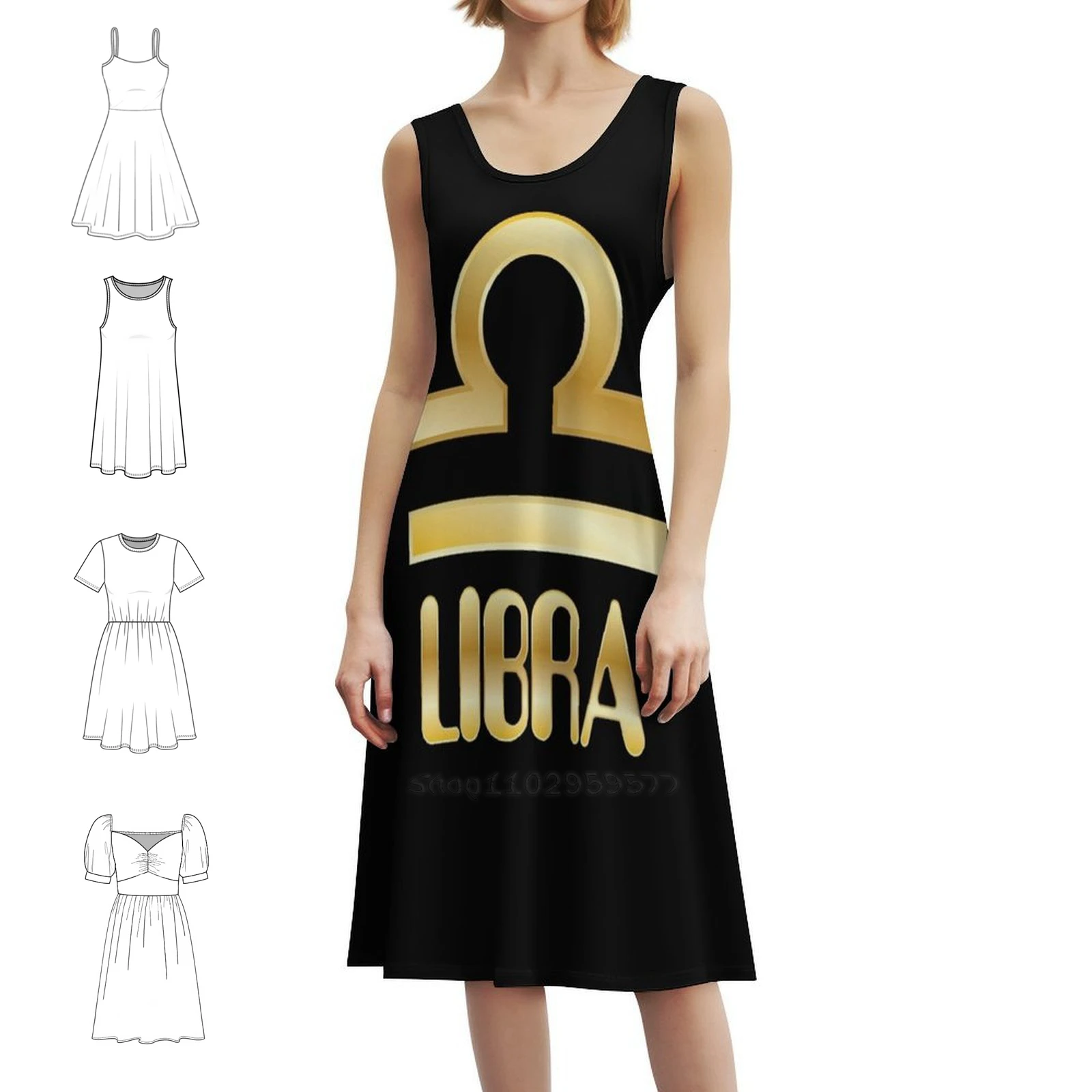 

Золотой блестящий знак зодиака Весы (символ и текст), дизайн, женское элегантное праздничное платье, платье трапециевидной формы с короткими/длинными/без рукавов