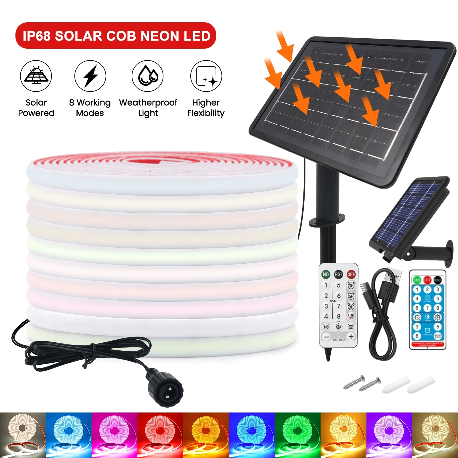 COB Solar Strip LED Neon Light 24V 320LEDs/M Dimmable Outdoor IP68 Waterproof Flexible Adhesive Tape Diode RA90 Linear Lighting