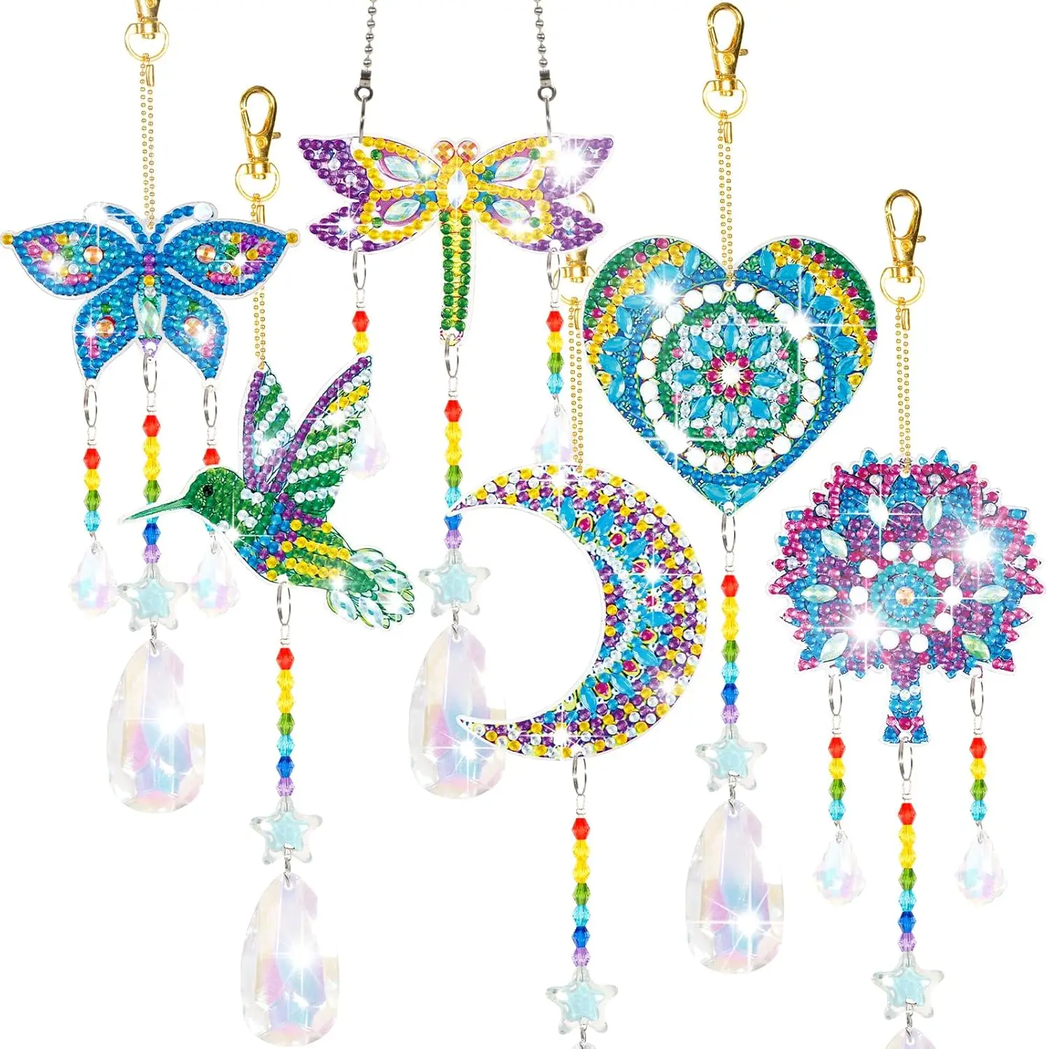 6 Pcs Double Sided 3D Diamond Paintings Wind Chime, Suncatcher Hanging Ornaments for Home Garden