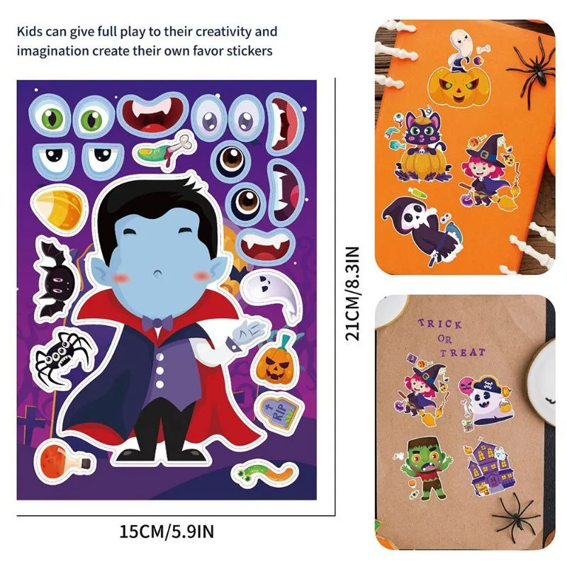 8PCS Halloween Jigsaw Puzzle Stickers Children's Handmade Toys DIY Cartoon Fun Desktop Stationery Decoration Stickers Wholesale