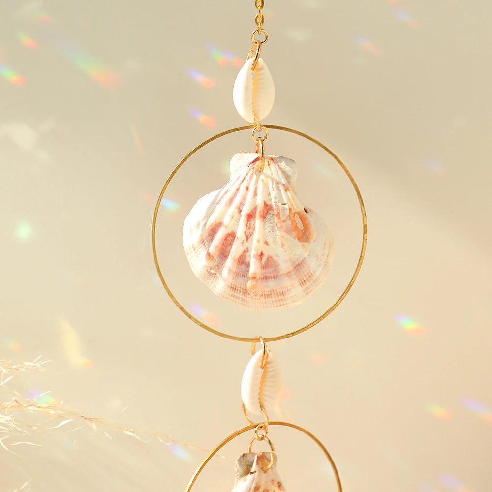 Shells Sun Catcher Crystal Rainbow Prism Garden Decoration Sun Catchers Crystal Light Catcher Real Conch Hanging Window Ornament