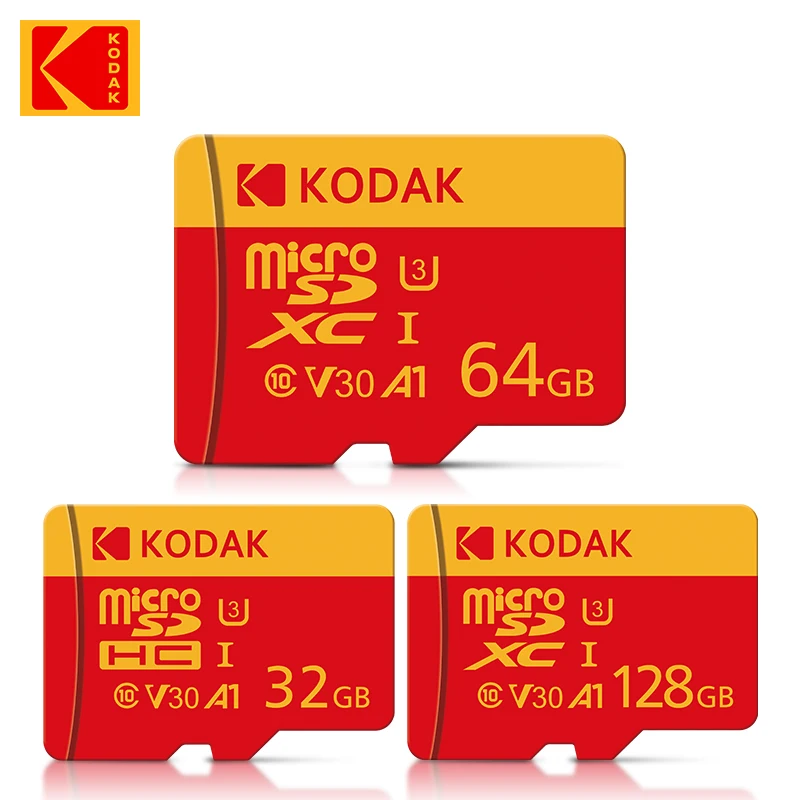 10Pcs Kodak Original TF Micro SD Card 128GB Memory Card Microsd C10 U3 Flash Card 64GB with SD Adapter for Phone Tablet Camera