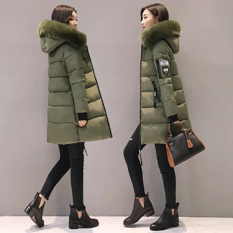 2024 inverno feminino parka casacos de algodão longo casual pele com capuz jaquetas grosso quente fino-ajuste jaqueta feminina roupas