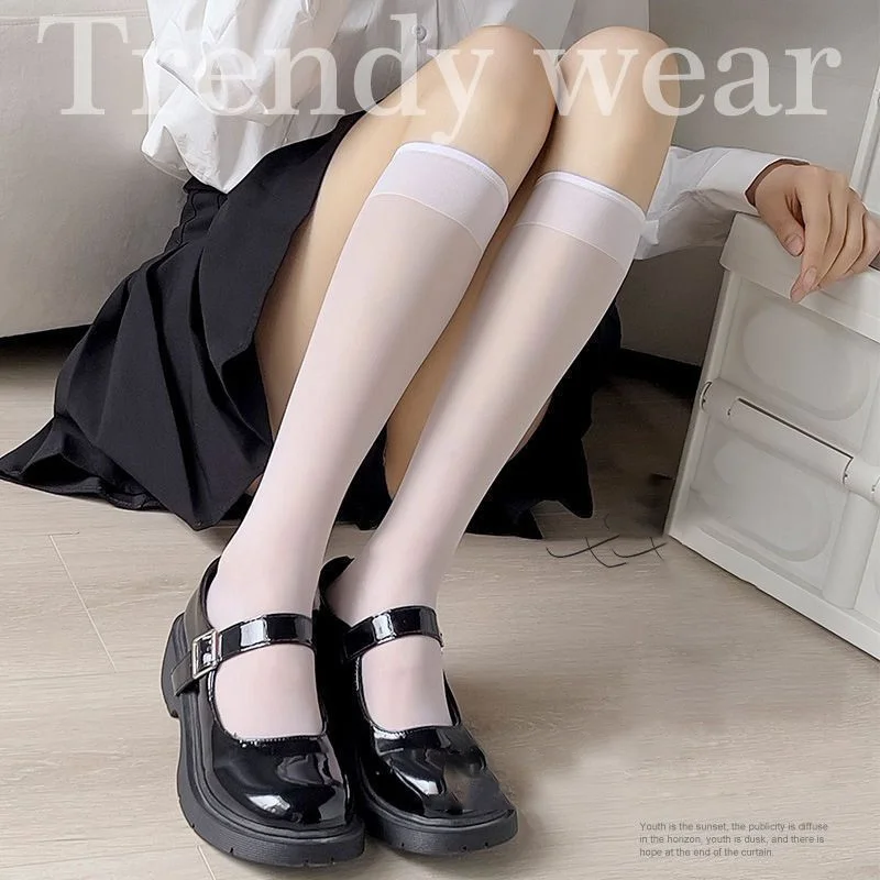 

5Pair Women Ultra-thin Nylon Stockings Transparent Elasticity Ladies Knee Socks High Quality Long Socks for Girls Stocking