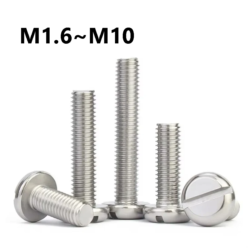 1~20Pcs 304 Stainless Steel Slotted Flat Round Head Machine Screw Bolt M1.6 M2 M2.5 M3 M4 M5 M6 M8 M10 Round Pan Head Screw Bolt