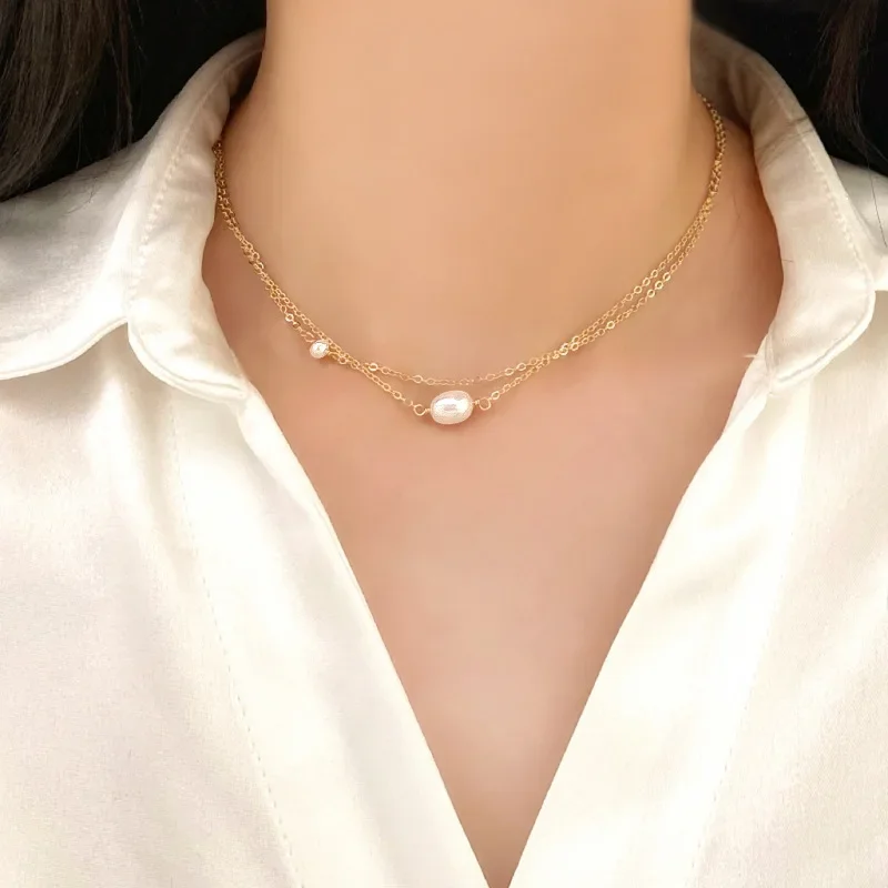 

YWYC 4-5mm Rice Shape Freshwater Pearl Necklaces for Women 40cm+4cm Collar Chain 925 Sterling Silver Adjustable Necklaces