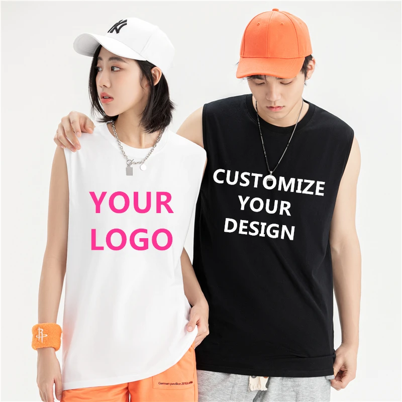 

Personalized 100% Cotton Top Vest Print on Demand Sleeveless T-Shirts Design Brand Logo Print Customize Summer Team Clothing