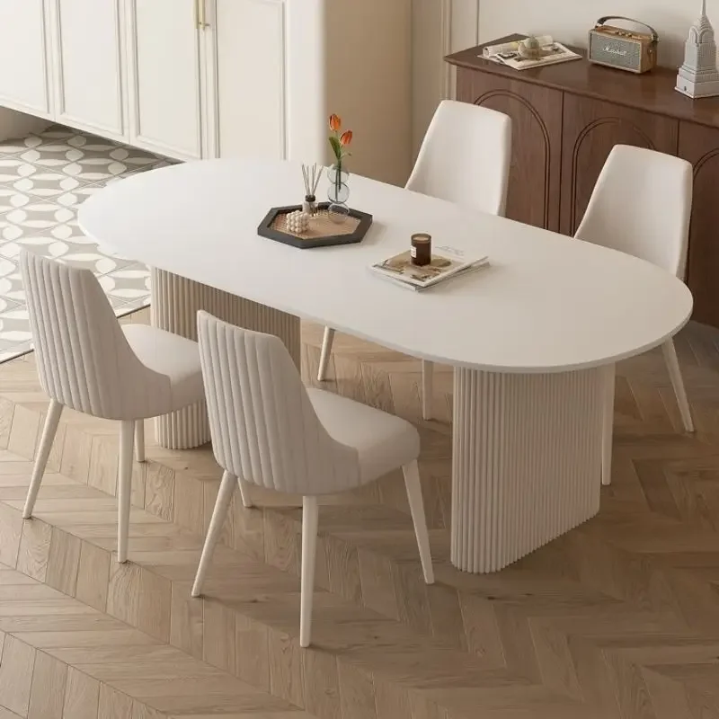 Rock Slab Table and Chairs Set Pure White Cream Wind Light Luxury Home Small Dining Table