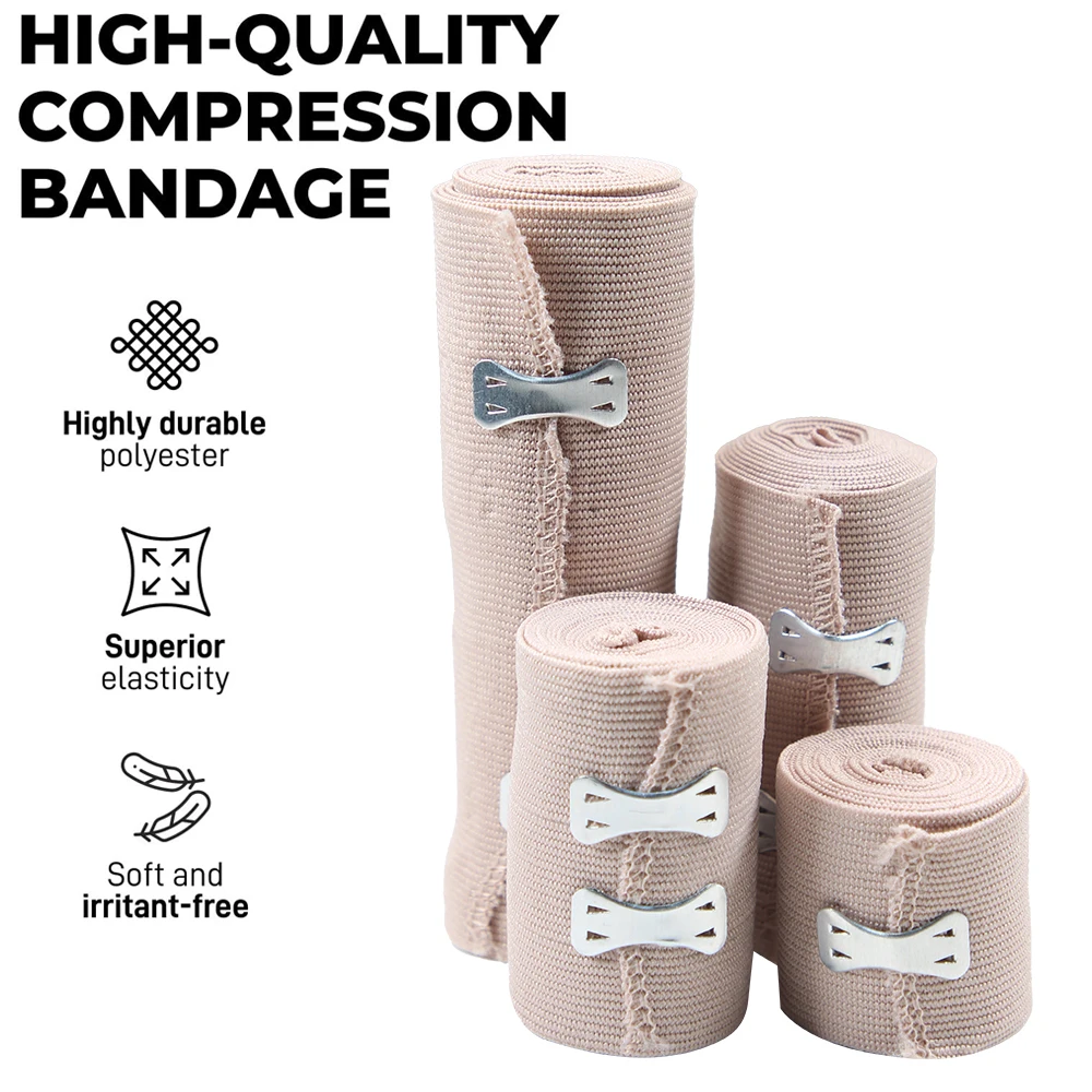 1 Roll Compression Bandage Wrap with Clips,Sports Bandages Tape for Ankle, Wrist, Arm, Leg Sprains First Aid Bandages Measure