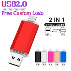 NEW Type-C 2 in 1 OTG 128GB High Speed Colorful USB Flash Drive 2.0 64GB Metal Pendrive 32GB Type C OTG Pen Drive16GB 8GB 4GB