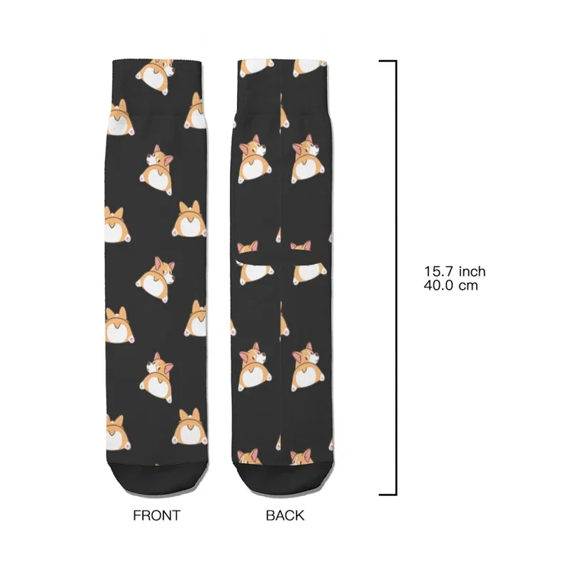 Y2K Vintage Butt Men'S Socks Corgi Dog Animal Unisex Novelty Pattern Printed Funny Crew Sock Gift