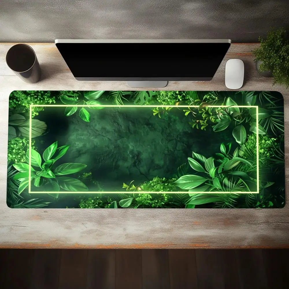 Neon Flowers Leaves Mouse Pad Large Computer Office Game Table Mat XXL Rubber Anti-slip Stitch Edge Keyboard Mats Long Desk Pads