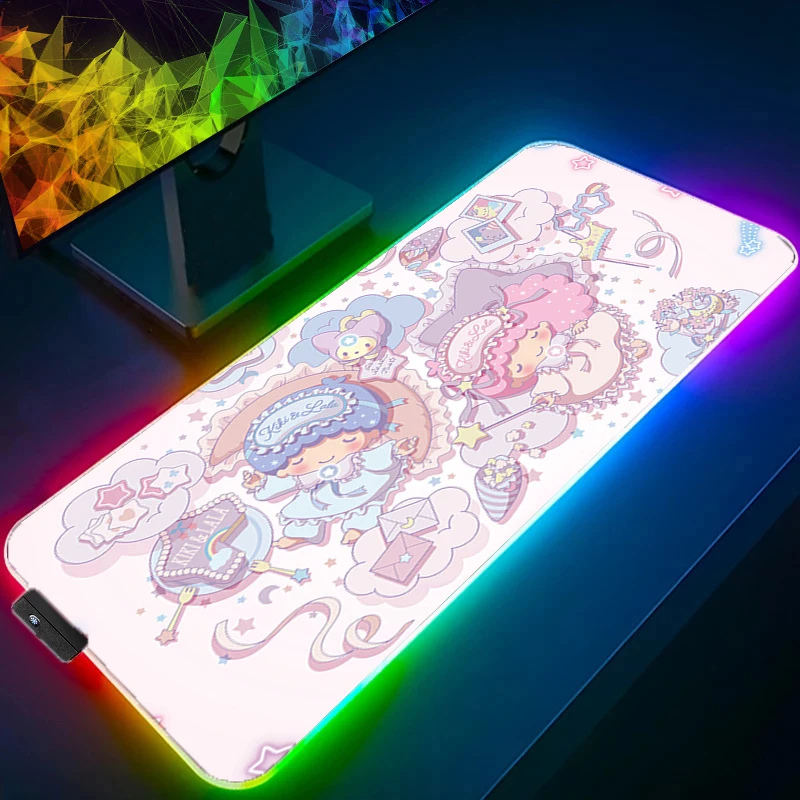

RGB Mouse pad L-little Twin Star Computer Speed type carpet mat for e-sports player Laptop Keyboard LED Kawaii Mousepad Desk Mat