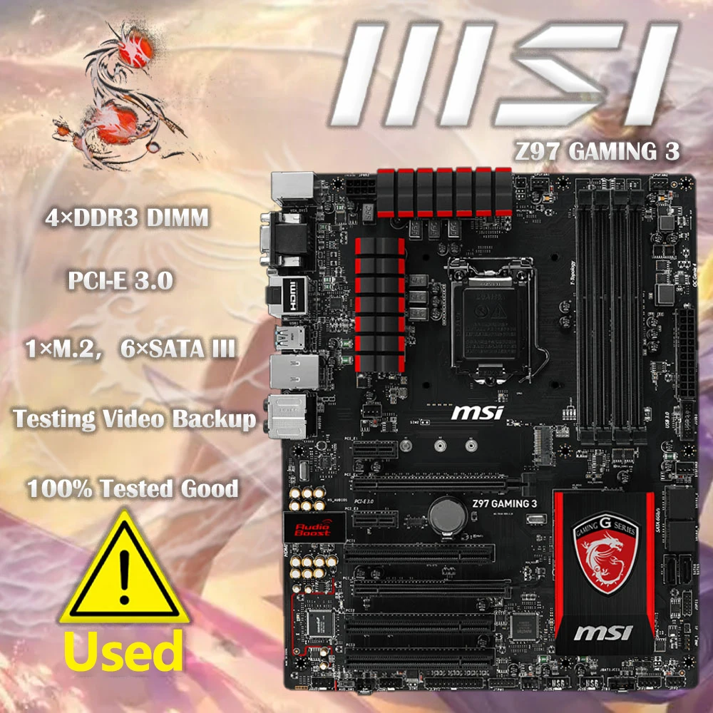 

Used MSI Z97 GAMING 3 With Intel LGA 1150 DDR3 USB 3.0 ATX Motherboard