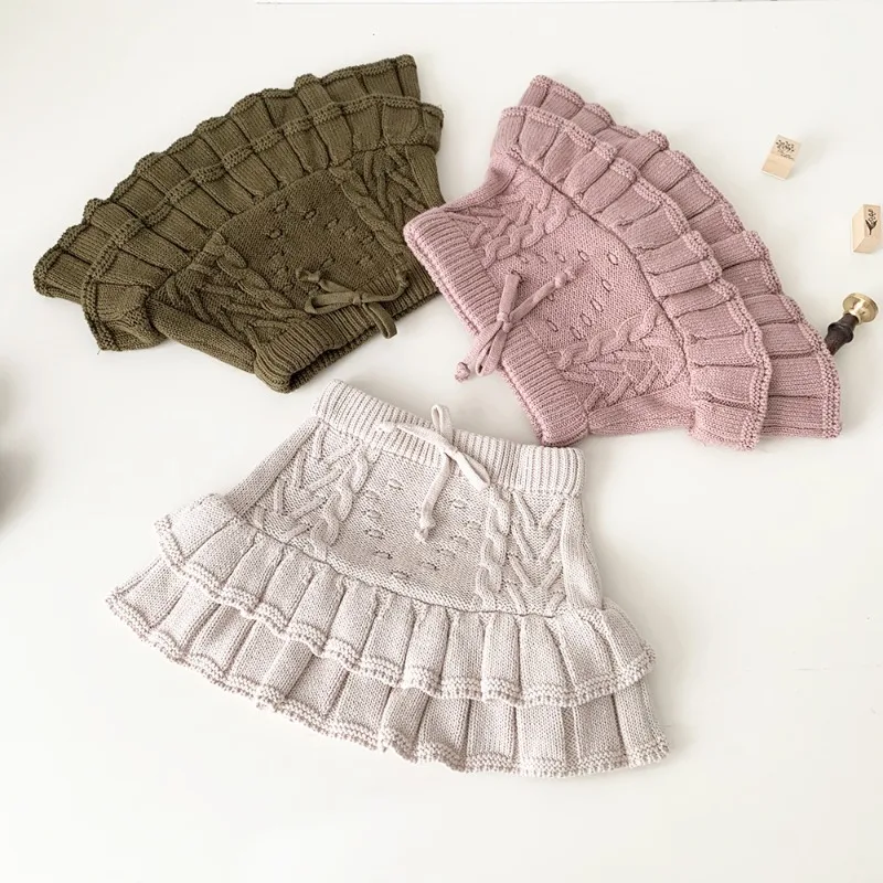 Falda de punto para niños, pantalones cortos plisados de princesa, ropa de otoño e invierno