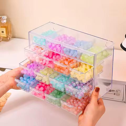 1pc acrylic transparent desktop 6/9/12/16 grid bead storage box stackable large capacity DIY loose bead jewelry display box