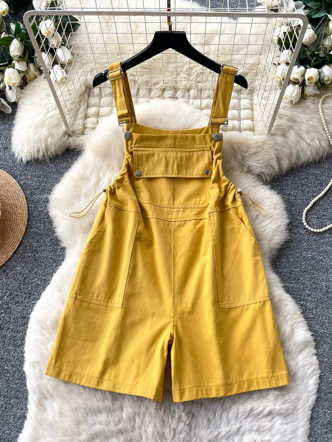 

Cute Youthful Workwear Style Short Pants Women's Summer High Waist Slimming Onesie Jumpsuit Commute Straight Leg Pattern