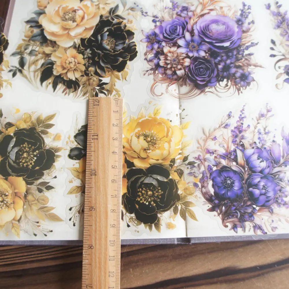 10 Pcs Big Size Complex Metal Border Flower Style PVC Transparent Sticker Scrapbooking DIY Gift Decoration Tag