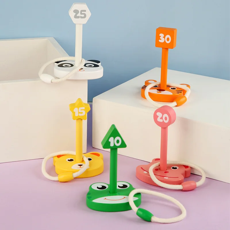 

5pcs Rings+ Wood Distance Marking Set Kids Ring Toss Booth Carnival Garden Outdoor Sports Toys Throwing Speed Training Games