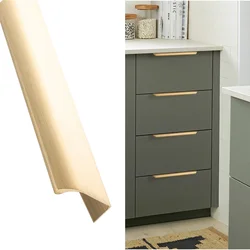 1x Kitchen Cabinet Door Handles Cupboard Drawer Concealed Finger Edge Gold Pull Cabinet Door Invisible Concealed Handle