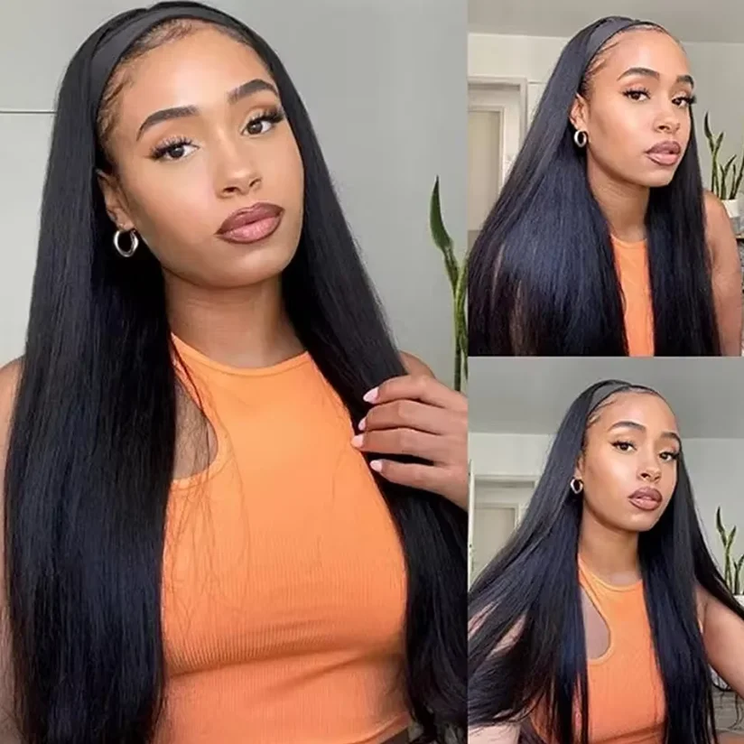 Headband Wig Human Hair Bone Straight 180% Density Full Machine Made Peruvian Human Hair Wigs For Black Women Easy to Wear Daily Style - view 3
