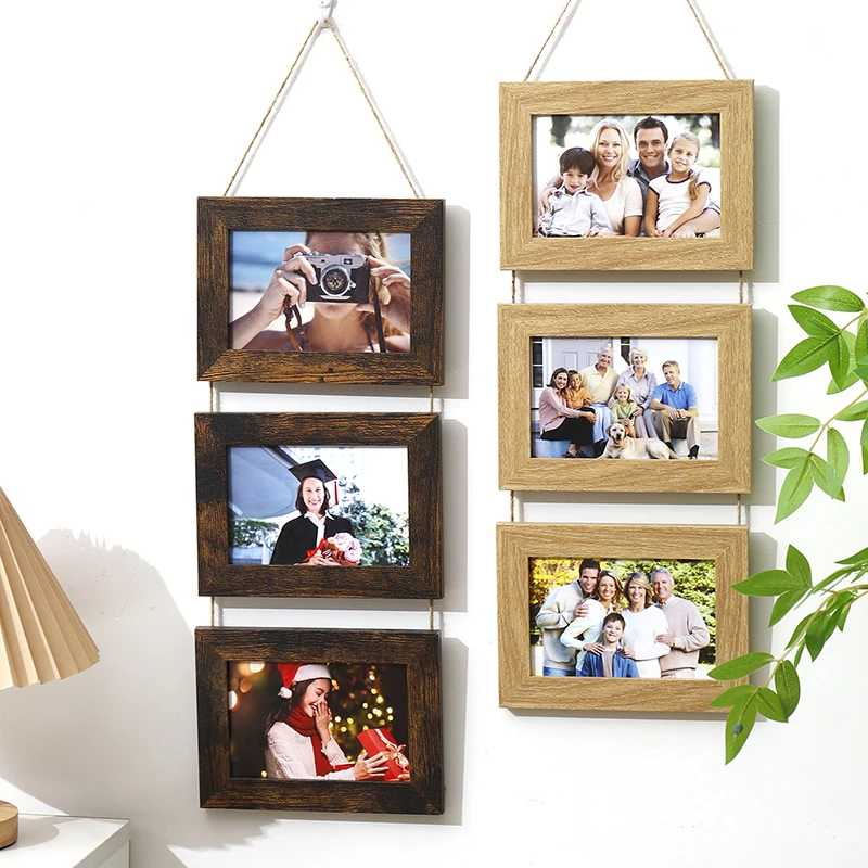 1pc, wall frame 3 photos, rustic picture frame wall decoration, art home decoration, birthday party decoration, party gifts