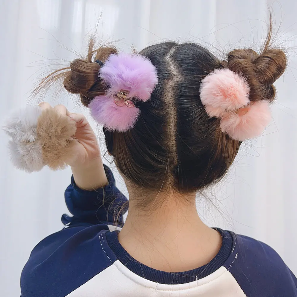 Cute Rabbit Fur Hair Claw Clips Fluffy Hair Ball Grab Hairpin Women Girls Small Plush Hair Pins Winter Headwear Hair Accessories