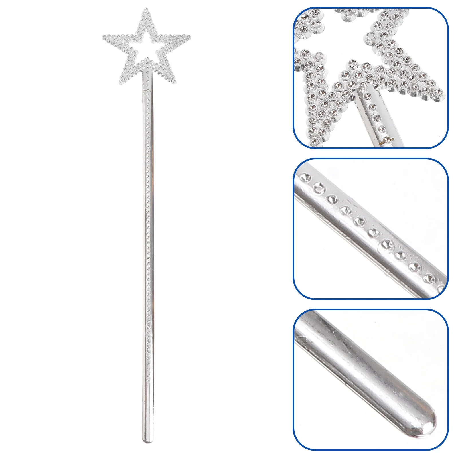 1 pezzo di bacchetta a stella lucida in ABS realizzata per il piccolo compleanno, tea party, accessori cosplay, decorazione per feste, argento