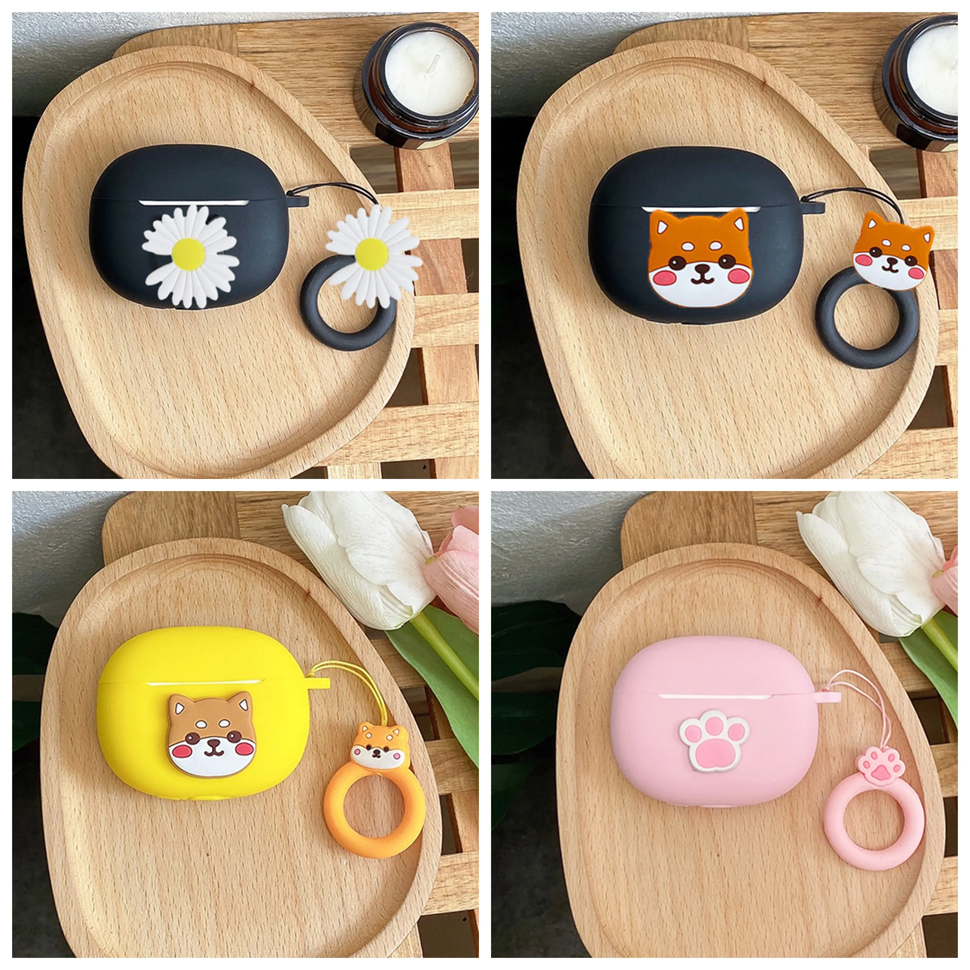 Caso bonito para AirPods Pro 2, 4 caso, desenhos animados adoráveis, flor, fone de ouvido anel, capa de silicone 3, Funda Airpods 2