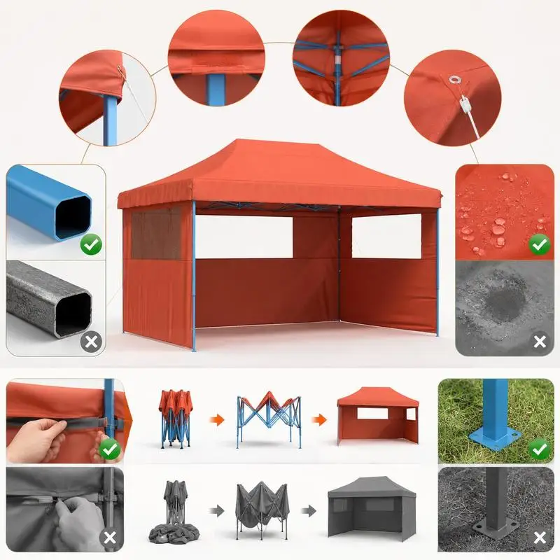 Tente de fête pop-up 3x3m avec parois latérales, gazebo en tissu Oxford, pavillon pliable à montage rapide pour jardin, mariage, barbecue, festival, événements en plein air. Cadre en acier robuste offrant un support stable pour les pique-niques dans le jardin, les rassemblements de camping et les salons extérieurs temporaires.