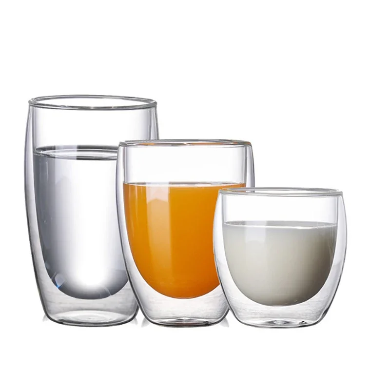 High Borosilicate Double-layer Glass Cold Drink Juice Coffee Egg-shaped Cup Multi-specification Insulated Glass Double-layer Cup