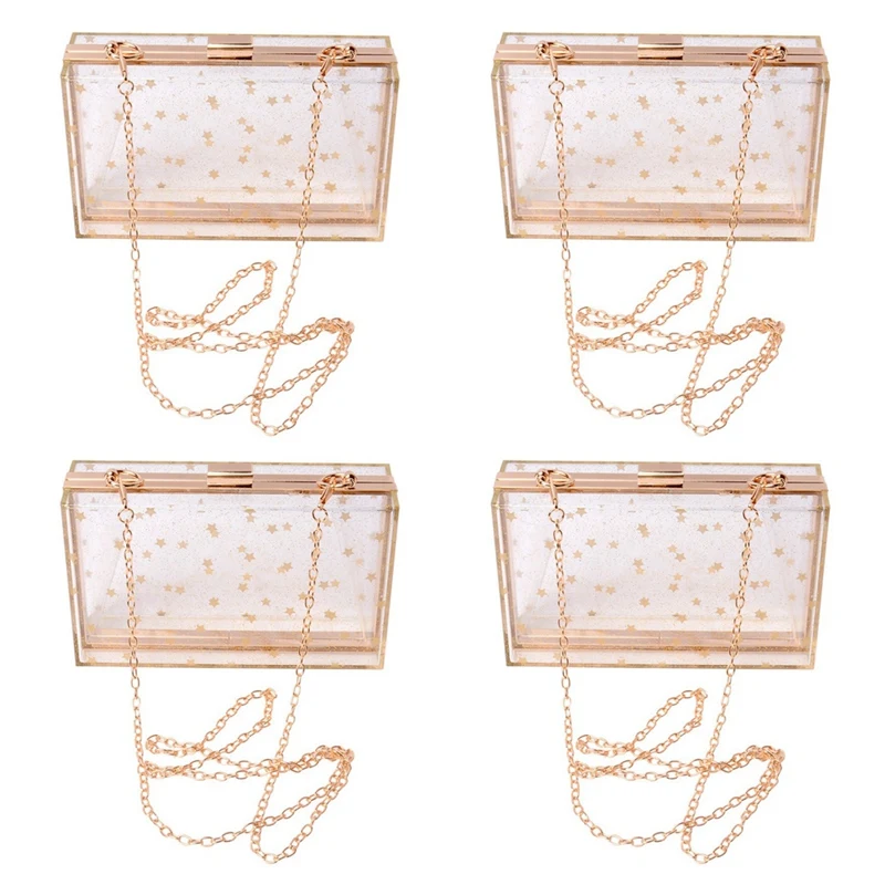 

4X Women Acrylic Transparent Gold Star Evening Bags Purses Clutch Vintage Banquet Handbag (Transparent)