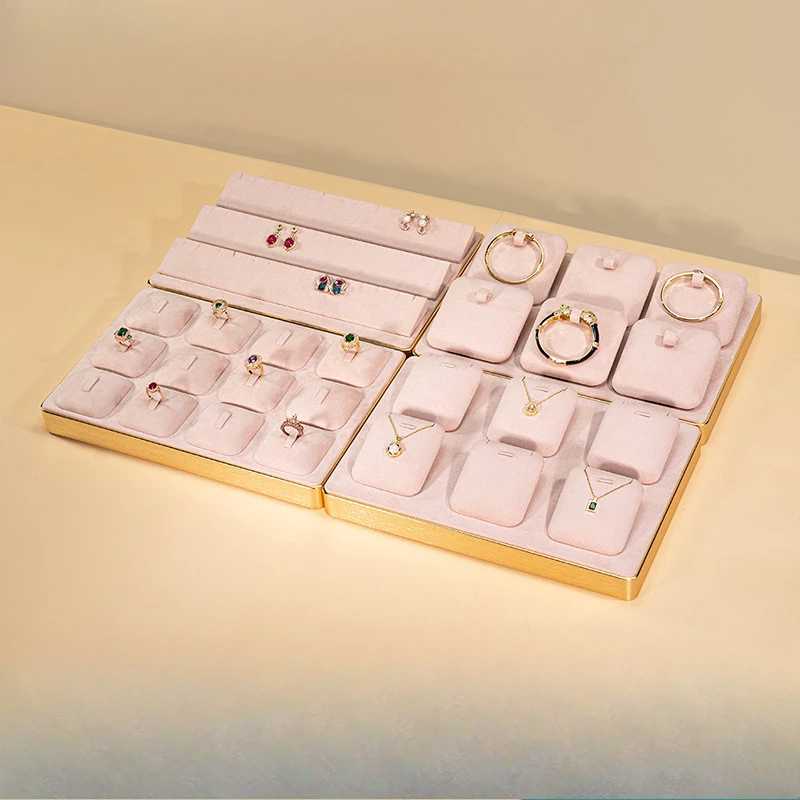 Microfiber Light Luxury Necklace Ring Bracelet Live Streaming Jewelry Tray Stand Display Window Jewelry Props Blue/beige/pink