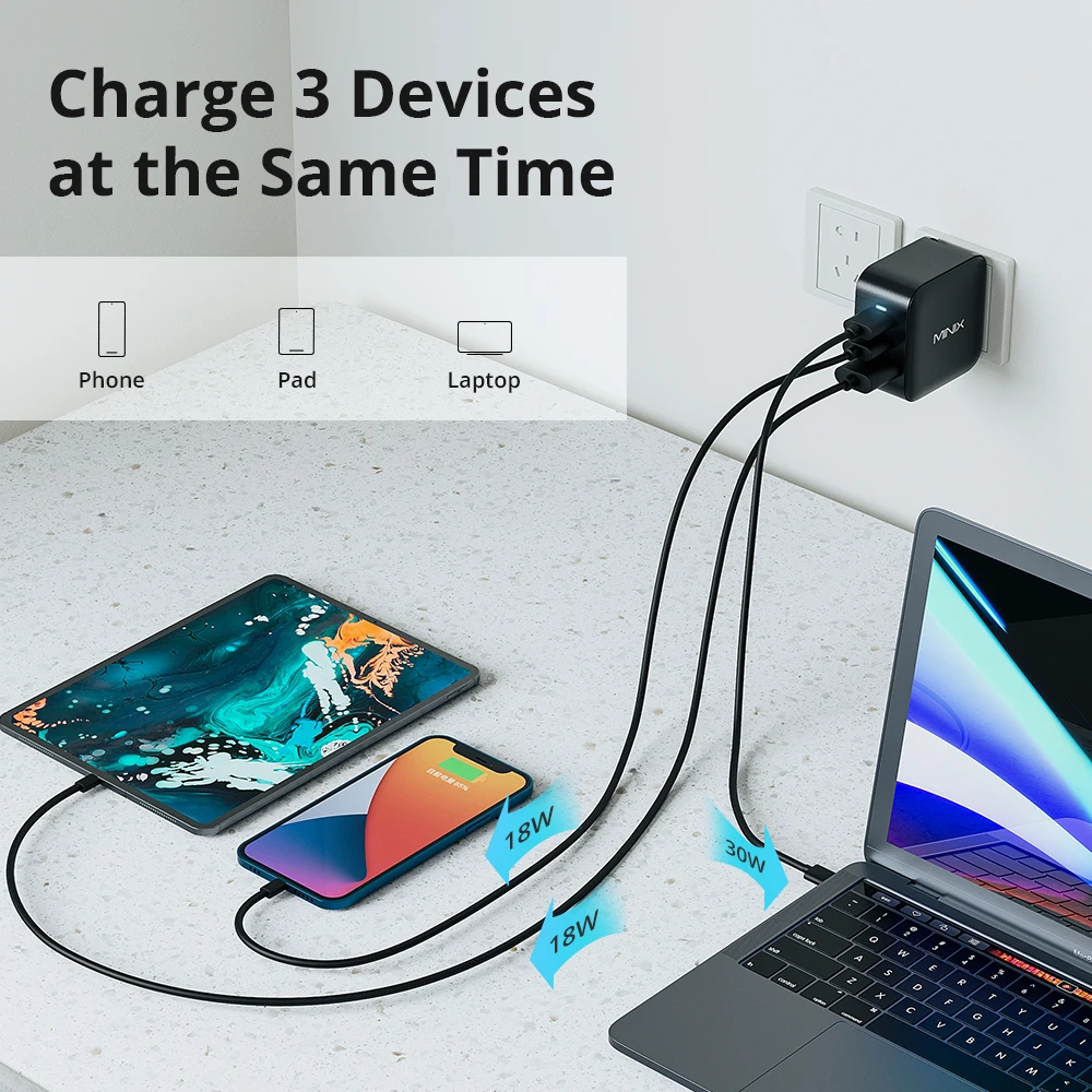 MINIX P1  66WUSB C  Charger Travelling  with multi plugs EU/US/AU/UK , For Macbook ,For iPhone , For Samsung  and more