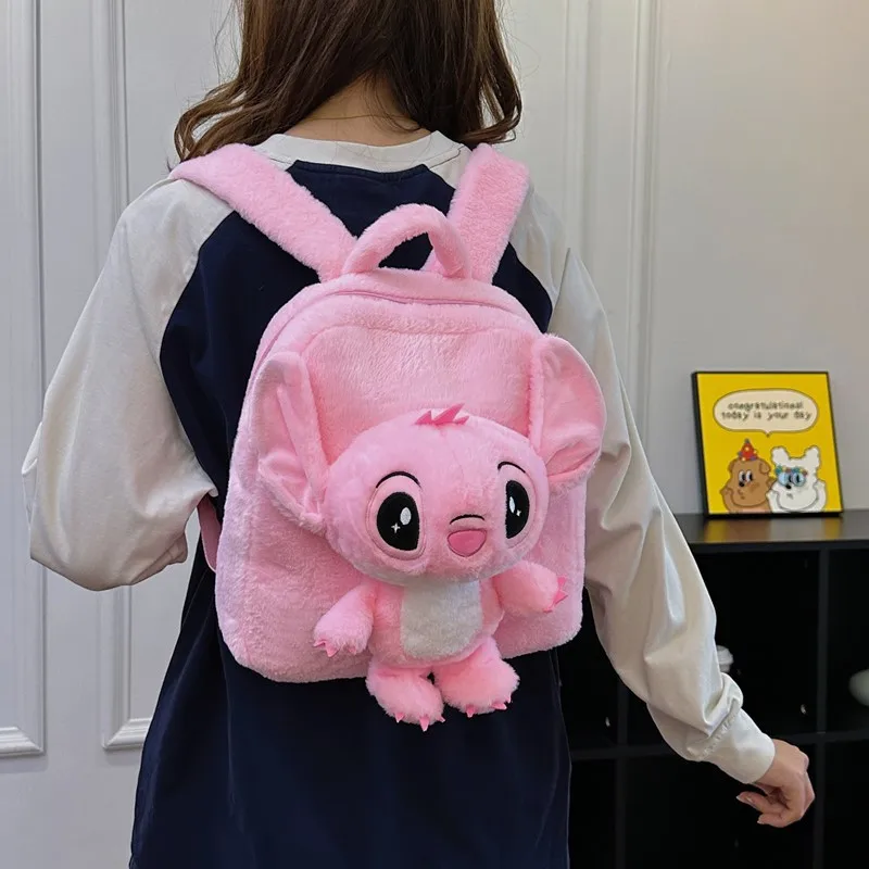 2026 New Kawaii Large Capacity Stitch Double Backpack Cute Girly Heart Plush Toy Backpack Travel Bag Girl Birthday Gift