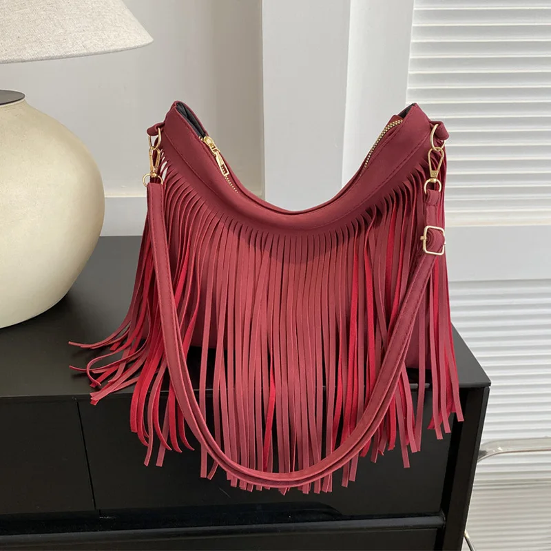 Bolso cruzado Vintage con borlas para mujer, bandolera informal de gran capacidad con flecos para viajes al aire libre