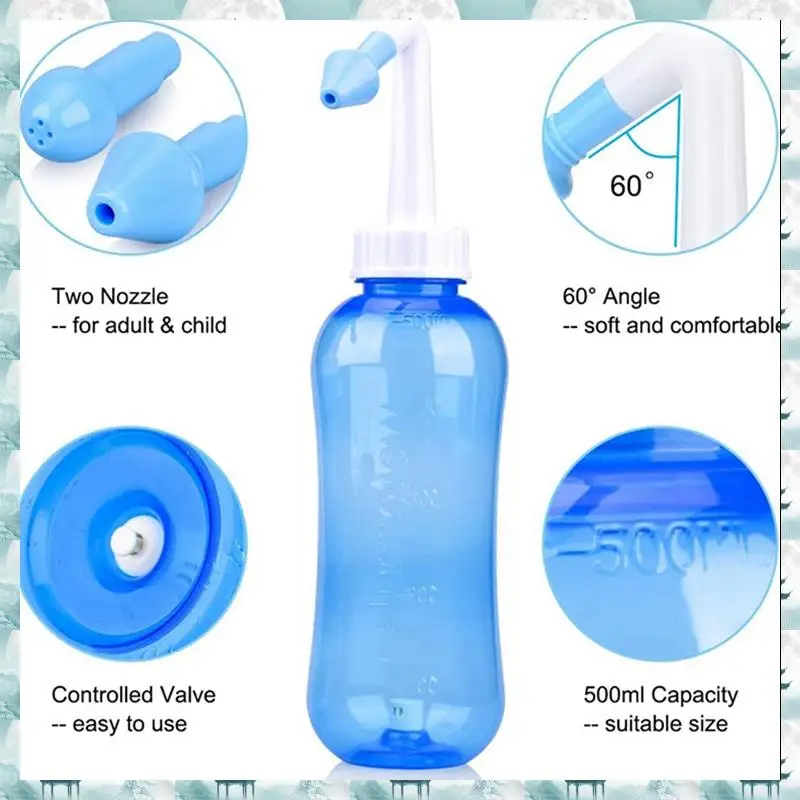 

Caci 2PCS Sinus Rinse 500Ml Nasal Irrigation - Nose Cleaner For Nose Wash, Nose Washer (500Ml Bottle) Blue