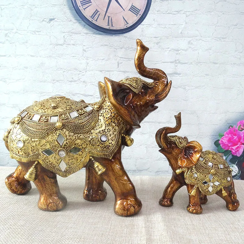 

Elephant Statue Animal Sculpture Resin Figurine Home Room Decoration Crafts Feng Shui Lucky Wealth Ornaments Gift