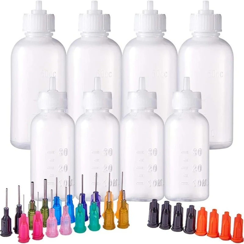 8PCS DIY Precision Tip Applicator Bottles 1/1.7 Ounce Needle Tip Glue Bottles With 8 Caps And 18 Tips For DIY Quilling