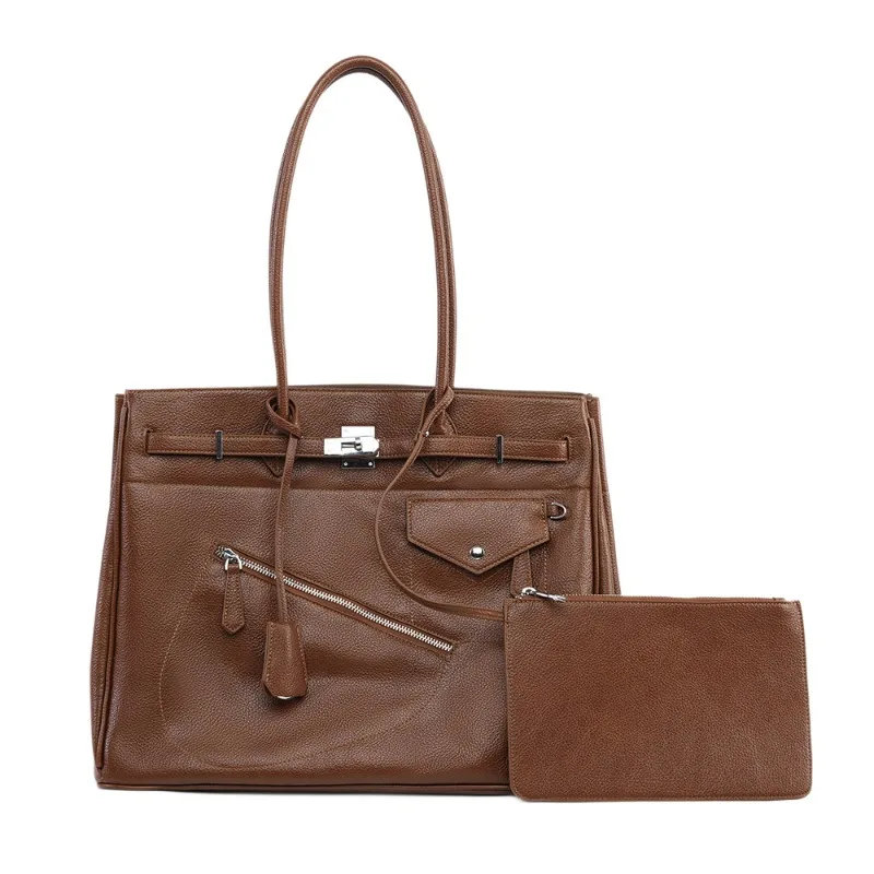 

Luxurious Design Large-capacity Women's Commuting Tote Bag Fashionable Soft Pu Leather Shoulder Bag New Fashion Solid Color