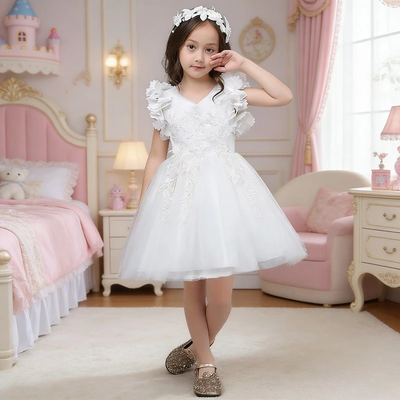 Girl Princess Party Dress Childrens Wedding Skirt Autumn Theme Performance Costume