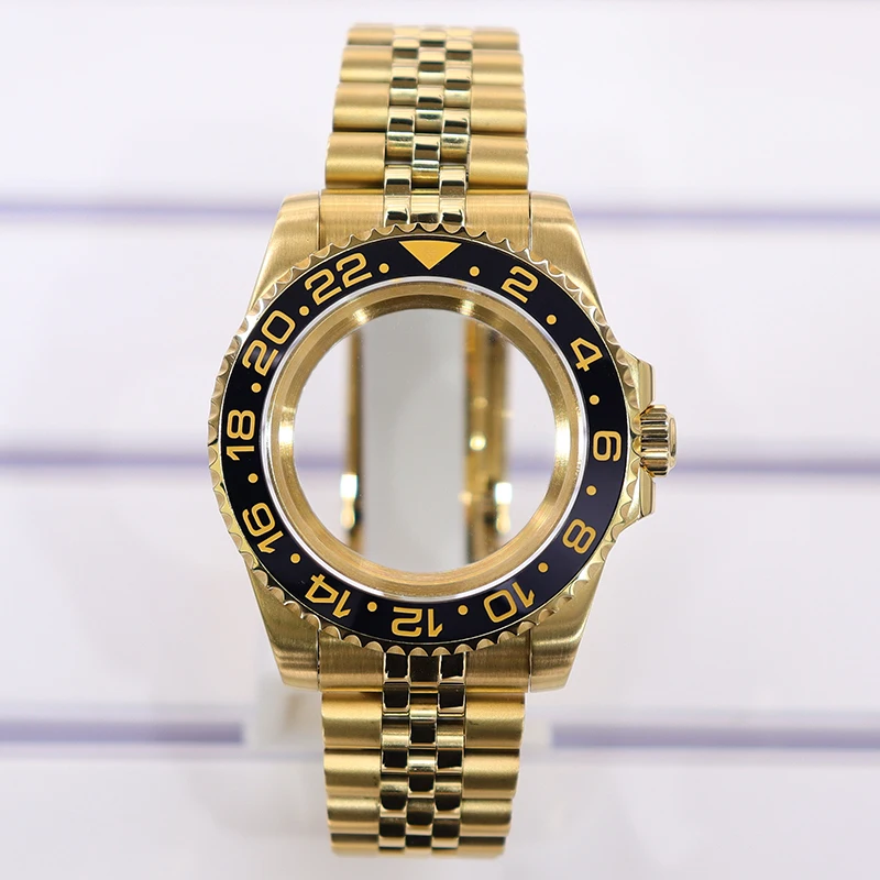 Gold PVD 40mm 200m Wasserdichtes Uhrengehäuse und Armbänder für SUB GMT NH35 NH36 4R36 NH34/38 NH70/ETA2824 PT5000/Miyota 8215 Saphirglas – Detail 3