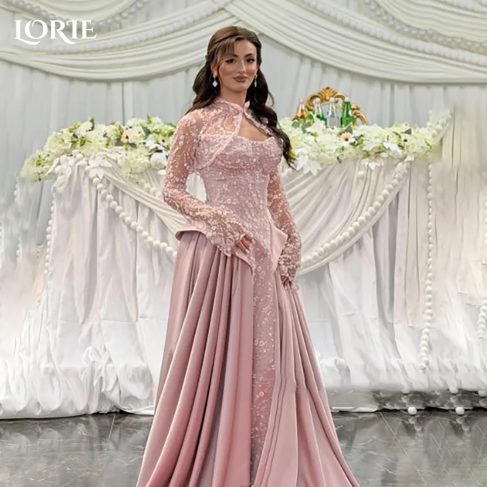 

LORIE Elegant Colorful Lace Party Gowns A-Line Appliques Long Flared Sleeves Formal Dresses Long Brithday Party Gown Prom Dress