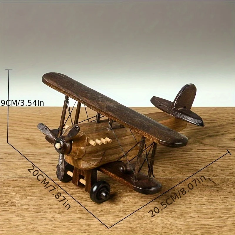 Vintage Wooden Airplane Ornament, Creative Home Desktop Airplane Model Decoration, Wooden Cross-Border Craft view 5