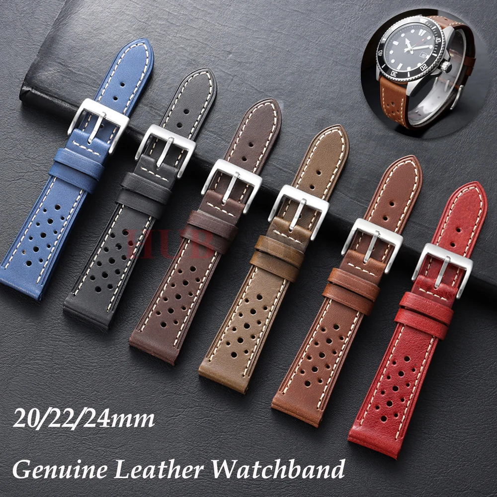 20mm 22mm 24mm Calfskin Leather Watchband Soft Watch Band Business Wrist Strap for Men Women with Silver Stainless Steel Buckle