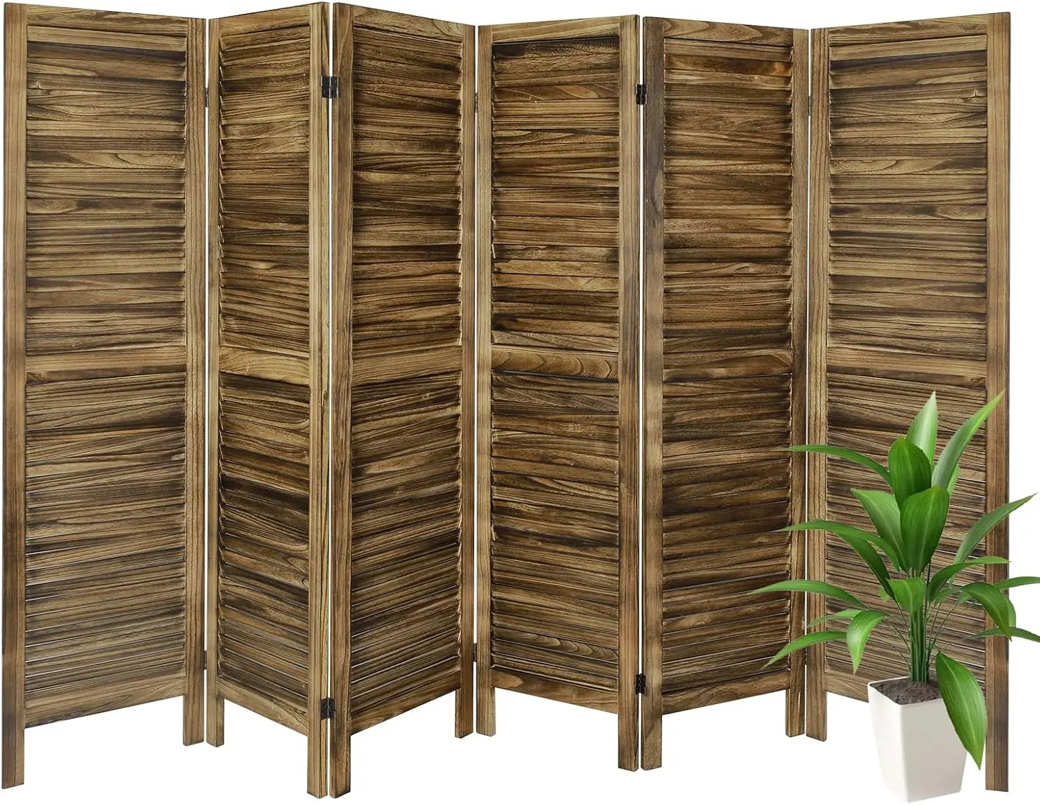 Room Divider 6 Panel with Louvered Design, 5.6ft Tall Wood Partition Room Dividers and Folding Privacy Screens Brown