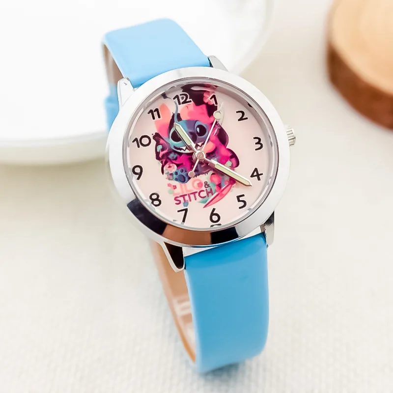 New Disney Stitch Children\'s Watch Hands Luminous PU Strap Quartz Watch Cartoon Anime Electronic Watch Boys girls birthday gifts