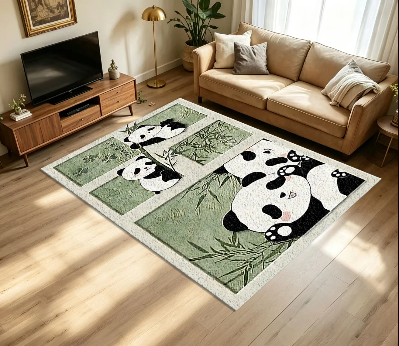 Cute Panda Bamboo Patchwork Carpet Non-Slip Washable Floor Rug Suitable for Children's Bedroom Nursery Home Decoration